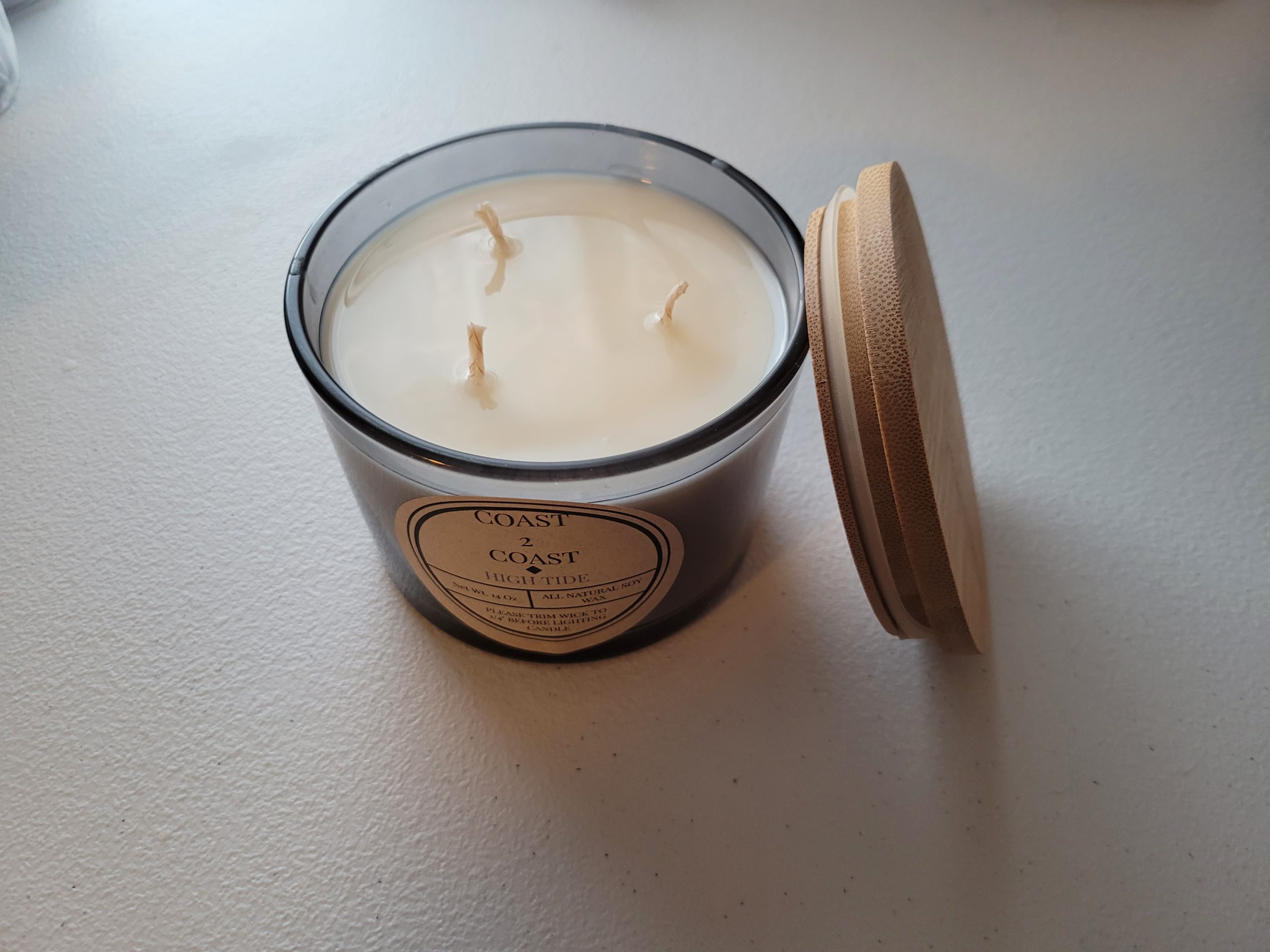 14oz 3 wick grey tint glass candle